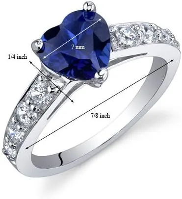 Miniatura 3 de PEORA Anillo de promesa de corazón de zafiro azul creado para mujer, plata de ley 925, forma de corazón de 1.75 quilates, 0.276 in, ajuste cómodo
