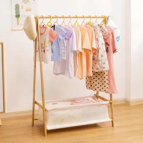Cozivolife Perchero de ropa para niños con caja de almacenamiento, soporte para vestir, soporte para ropa infantil con varillas para colgar, pequeño