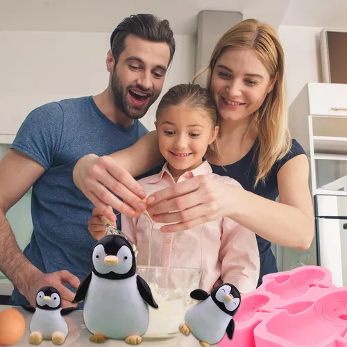 Miniatura 5 de Moldes de silicona de pingüinos grandes de lujo, decoración de pasteles familiares de pingüinos, molde de fondant, para cupcakes, magdalenas