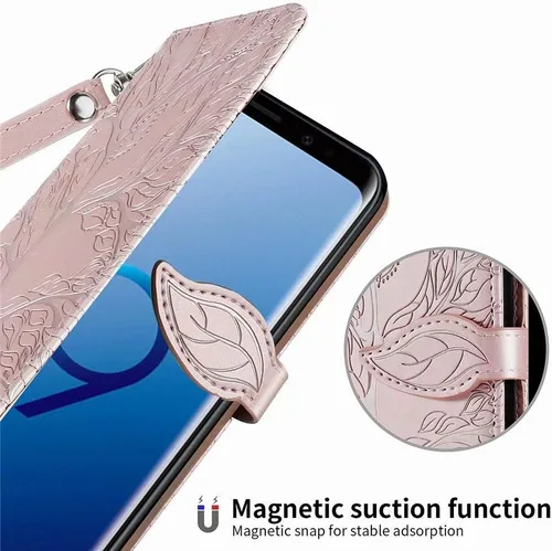 Miniatura 3 de Funda tipo cartera para Samsung Galaxy S9, piel sintética de alta calidad con diseño de árbol en relieve, función atril, ranuras para tarjetas