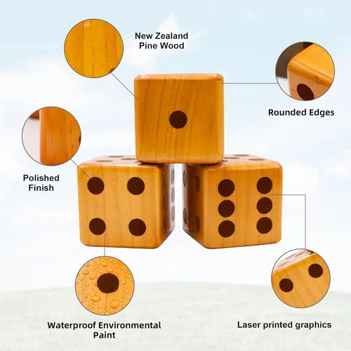 Miniatura 2 de SunNordic Juego de 6 dados gigantes de madera para patio, juego de Yardzee para césped al aire libre Jumbo con cubo y tarjeta de puntuación Farkle