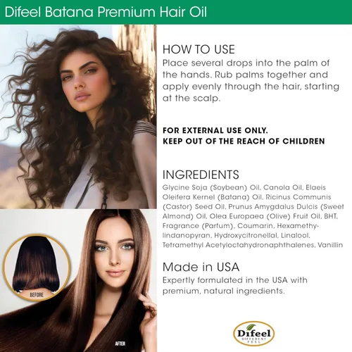 Miniatura 6 de Difeel Batana Premium Hair Oil 2.5 oz. Aceite de batana para el crecimiento del cabello, restaura la humedad y fortalece el cabello