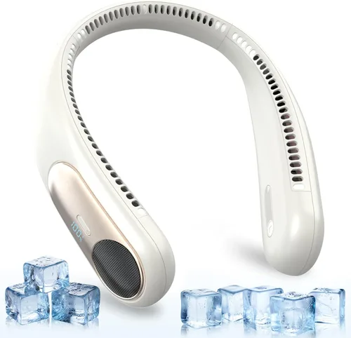 Miniatura 17 de Ventilador de cuello portátil, ventilador personal sin aspas, pantalla LED, 4 velocidades, recargable por USB de 6000 mAh, viento de enfriamiento