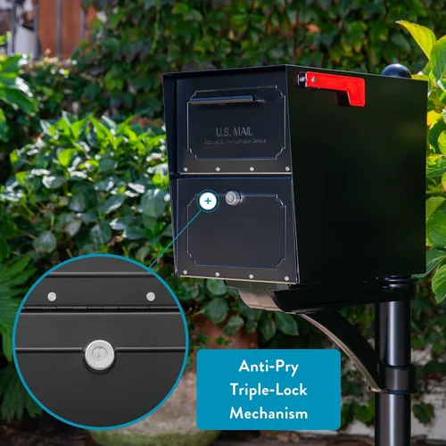 Miniatura 2 de Architectural Mailboxes Oasis TriBolt - Buzón de buzón con bloqueo de montaje, color negro, XL Galvanized steel build for outside with a