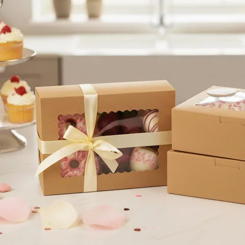 Miniatura 4 de OAMCEG Paquete de 30 cajas de galletas con ventana, cajas de panadería de 8 x 6 x 2.5 pulgadas para regalos de Navidad, postres, donas, pasteles