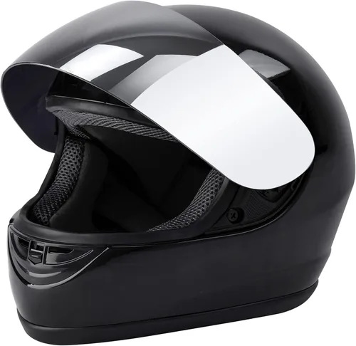 SLMOTO - Casco de motocicleta aprobado por el DOT, con visera de espejo brillante en acabado negro, protección completa para la cara, con protector