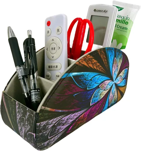 Miniatura 2 de Soporte de control remoto de piel sintética, organizador universal de control remoto de TV con 5 compartimentos, organizador de escritorio o mesita