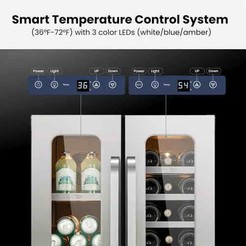 Miniatura 2 de Whynter Refrigerador de vino y bebidas de doble zona de 24 pulgadas, 20 botellas, 60 latas, refrigerador de vino con puerta de vidrio, enfriador