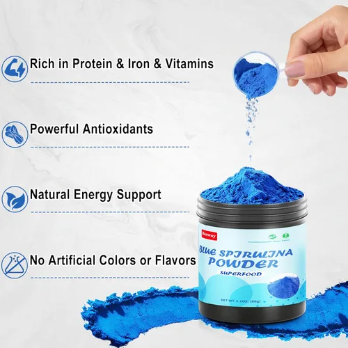 Miniatura 5 de Blue Spirulina en polvo de 2.16 onzas, 60 porciones de colorante azul natural para hornear, bebidas y batidos, suplemento superalimenticio de Azul