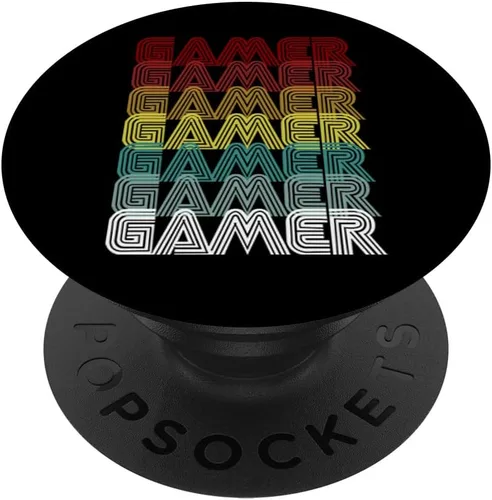 Jugador de videojuegos retro de estilo antiguo de los años 70 para videojuegos, regalo PopSockets agarre y soporte para teléfonos y tabletas, Negro