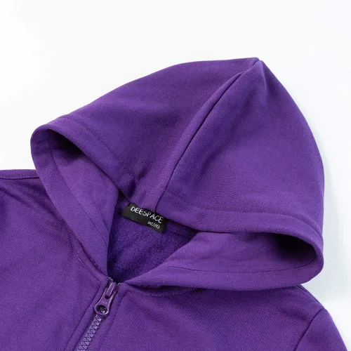 Miniatura 3 de DEESPACE Sudadera con capucha de vellón cepillado suave con cremallera completa y bolsillo canguro para niños y niñas