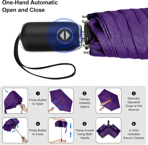 Miniatura 127 de LEAGERA Paraguas de viaje compacto para bolso, mango plano, impermeable para lluvia ligera
