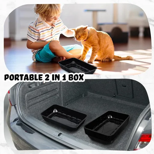 Miniatura 7 de Tessco for you Paquete de 60 cajas de arena desechables para gatos, bandejas de plástico reciclables para viajes de mascotas, 16.7 x 10.5 x 3.4 Negro