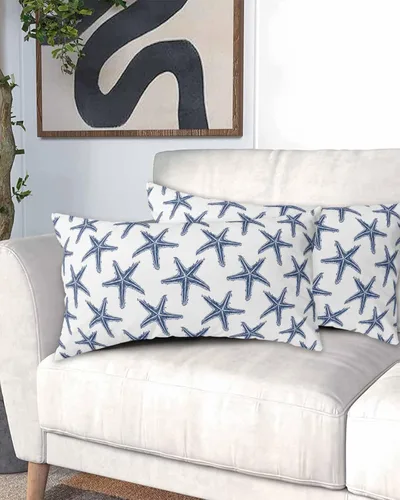 Miniatura 8 de Juego de 2 fundas de almohada de microfibra azul marino con estrellas de mar de playa tamaño estándar, fundas de almohada lumbares decorativas