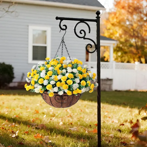 Miniatura 9 de Cesta de flores artificiales colgantes para decoración de primavera al aire libre, flores falsas de seda resistentes a los rayos UV, margaritas