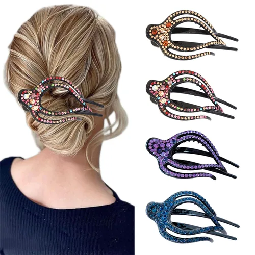 Miniatura 10 de 4 pinzas para el cabello con diamantes de imitación de corazón y flores, pasadores decorativos brillantes para el cabello, accesorios