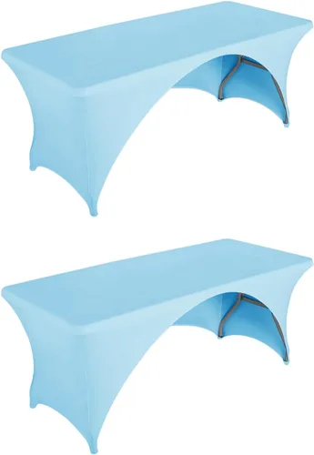 Miniatura 12 de LZY Paquete de 2 manteles ajustables para mesas plegables de 6 pies, espalda abierta, manteles rectangulares de elastano/elástico/elásticos