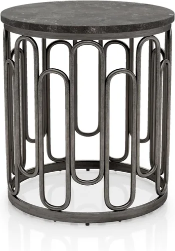 Miniatura 8 de Furniture of America Davis - Juego de mesa moderno de 3 piezas con parte superior de mármol, patas de metal resistentes y estante abierto para sala