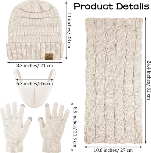 Miniatura 2 de URATOT Conjunto cálido de punto de invierno, bufanda infinita y gorro, guantes para pantalla táctil, regalos de invierno para hombres y mujeres