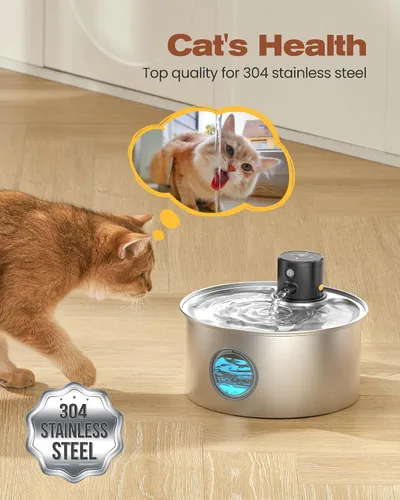 Miniatura 7 de Fuente de agua para gatos alimentada por baterías: fuente inalámbrica para gatos - Fuente de agua recargable para mascotas de acero inoxidable