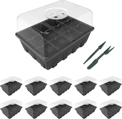 Gardzen Paquete de 10 bandejas de inicio de semillas, bandejas de germinación de plantas, kit de inicio de semillas con cúpula ventilada de humedad