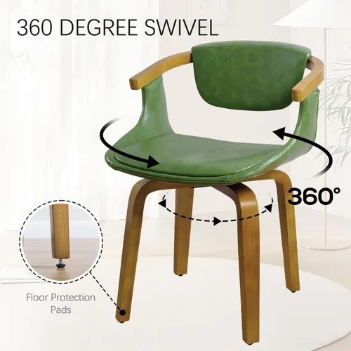 Miniatura 6 de Zouron Silla de escritorio sin ruedas, moderna silla de oficina de madera, silla de cuero sintético con brazo para sala de estar, dormitorio