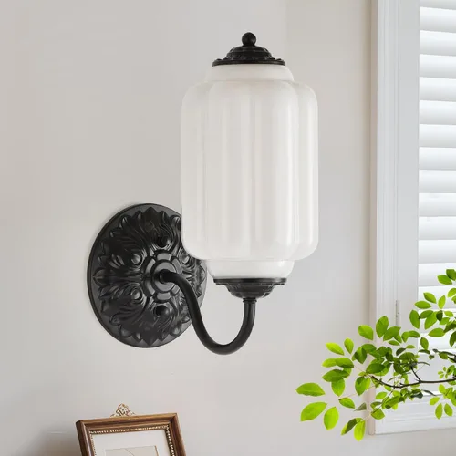 Miniatura 14 de Aplique de pared vintage, lámpara de vidrio de leche blanca, aplique de pared antiguo Art Deco de 5.5 pulgadas para dormitorio, baño, sala de estar