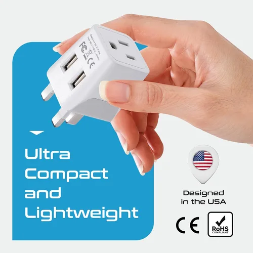 Miniatura 5 de Ceptics UK, Hong Kong, CTU-7-2PK Adaptador de enchufe de viaje para Irlanda con USB dual - Tipo G - Londres - Entrada EE. UU. - Peso ligero