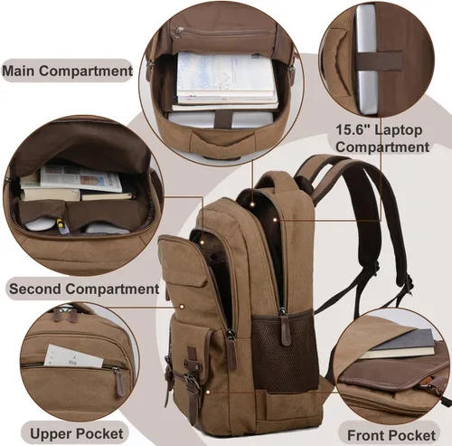 Miniatura 3 de CROCOD - Mochila de lona para laptop, mochila vintage para hombres y mujeres, mochila de viaje para trabajo, universidad, bolsa de computadora