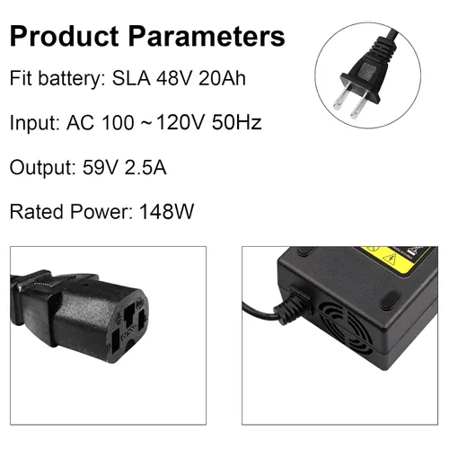 Miniatura 9 de TREE.NB AC 110V a DC 48V 2.5A Batería de Ácido de Plomo, Adaptador de Fuente de Alimentación de Conmutación para Ebike, Patinetas, Bicicleta