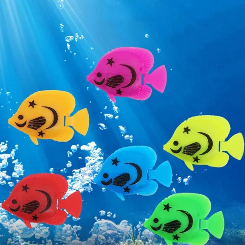 Miniatura 4 de 50 piezas de peces artificiales en movimiento, peces tropicales, pequeños peces falsos en movimiento, decoración flotante de acuario para pecera