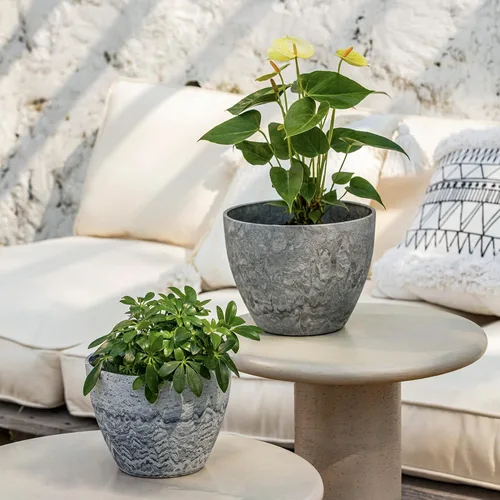 Miniatura 2 de LA JOLIE MUSE Macetas de Flores para Exterior Jardineras de Jardín, Macetas de Interior con Agujeros de Drenaje, Plástico, Patrón de Mármol Gris