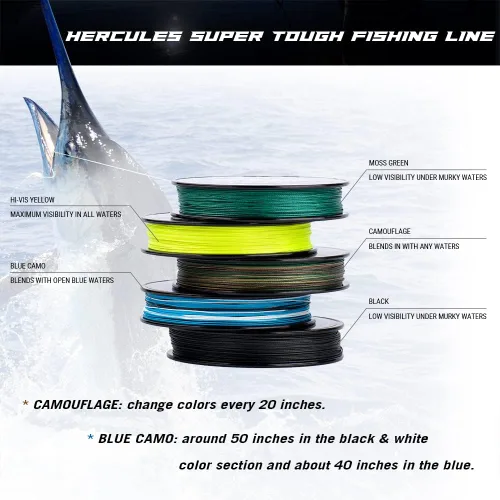 Miniatura 3 de HERCULES Línea de pesca trenzada súper resistente 4 hebras / 8 hebras, líneas trenzadas de 4 libras - 160 libras, 150/300/500/1000 yardas para agua
