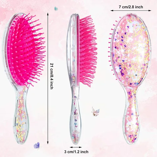 Miniatura 4 de 2 cepillos de pelo para niños con purpurina de confeti, cepillo para desenredar en seco y húmedo para todo tipo de cabello, peine sin dolor