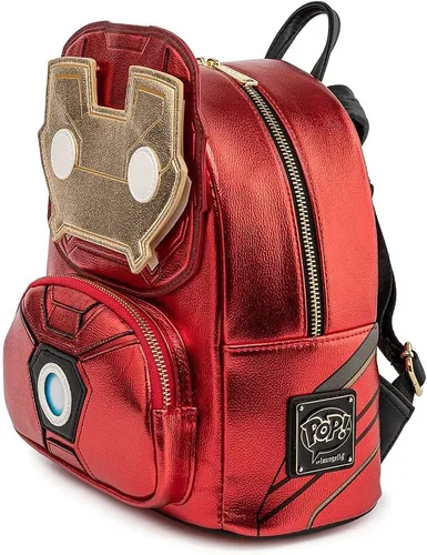 Miniatura 2 de Loungefly x Marvel Iron Man Light Up Mini Mochila de cuero metálico, Rojo metálico, Mochilas Daypack