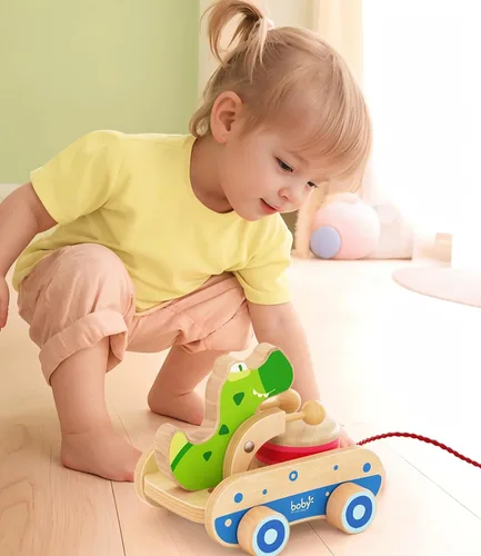 Miniatura 4 de Juguete de Madera de jalar para bebé, Juguete de Cocodrilo con Tambor para niños, Juguete para bebés que arrastran y aprenden a caminar, Cuerda