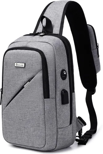 Miniatura 12 de DUSLANG Mochilas cruzadas de senderismo para hombres, mochila de hombro con puerto de cargador USB, Negro-b, Mediana, Mochilas Sling