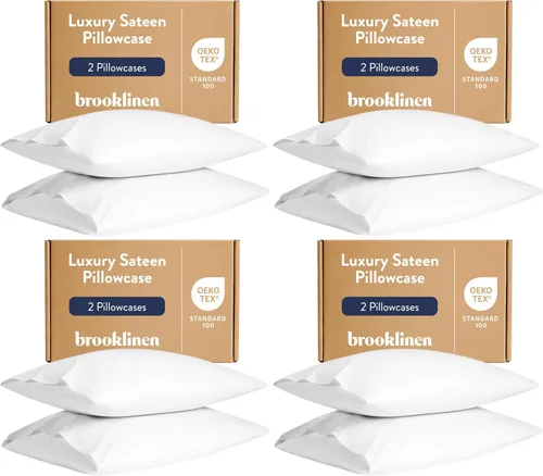 Miniatura 10 de Brooklinen Juego de 2 fundas de almohada de satén de lujo, 100% algodón de fibra larga con cierre de sobre, tela suave, duradera y lavable a Blanco