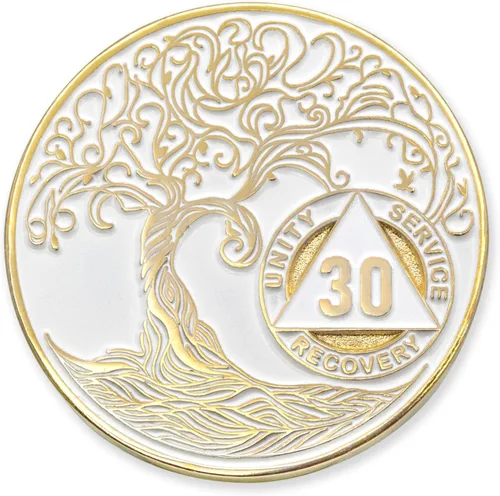 Miniatura 76 de 20 Year Sobriety Mint Twisted Tree of Life - Medallón de recuperación AA chapado en oro, fichas y fichas, color negro