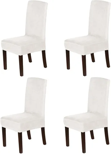 Miniatura 14 de Juego de 4 fundas de terciopelo para sillas de comedor, fundas para sillas de comedor con respaldo alto, protectores de silla de gamuza suaves