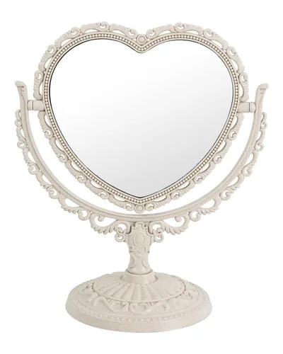 D&XQAUO Espejo de corazón vintage para escritorio, bonita decoración de habitación, tocador y baño, espejo giratorio de doble cara para mesa de
