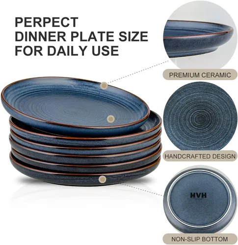 Miniatura 6 de HVH Juego de 6 platos de porcelana de 10.25 pulgadas, juego de platos de cerámica grandes para cena, ensalada, postre, platos de cerámica y platos