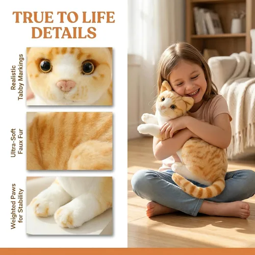 Miniatura 3 de GUDVES Gato naranja atigrado de peluche, animal de peluche para bebé, gato de peluche, juguete de gato de pelo corto de 12 pulgadas (naranja B)