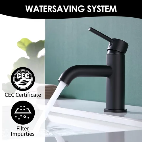 Miniatura 3 de Grifo de baño de una sola manija negro con conjunto de desagüe de metal y escudo, negro mate (negro mate-JO1)