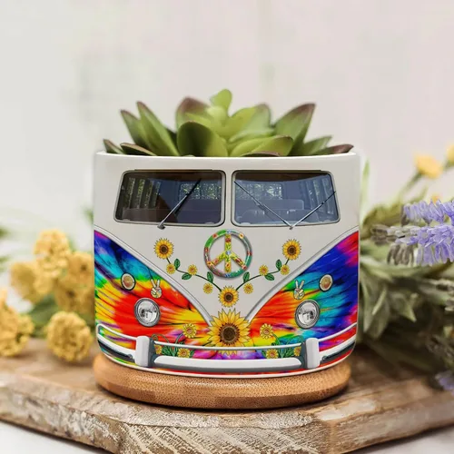 Miniatura 10 de Juego de mini macetas con estampado de lente de cámara, decoración del hogar, macetas de cerámica para suculentas con bandeja de bambú, regalos