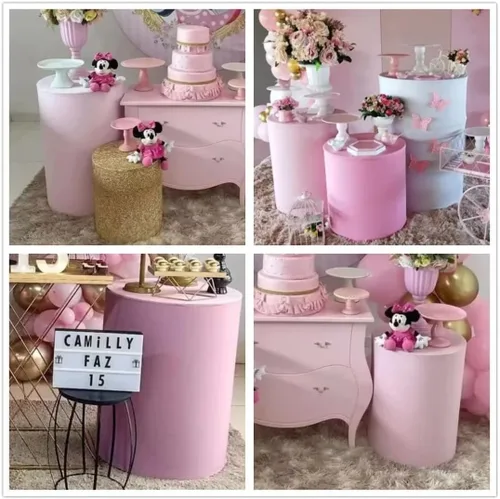 Miniatura 5 de Fundas de zócalo cilíndrico rosa para decoración de fiestas, fundas de pedestal para niñas, baby shower, fiesta de cumpleaños, banquete, boda