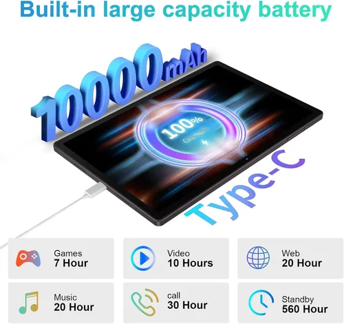 Miniatura 5 de SEBBE 2026 Tablet 11 Pulgadas Android, Pantalla AI Géminis 2K, 16GB RAM + 256G + 2TB TF, 10000mAh, 2.0 GHz Octa-Core, Widevine L1, 8 MP + 20 MP + 2