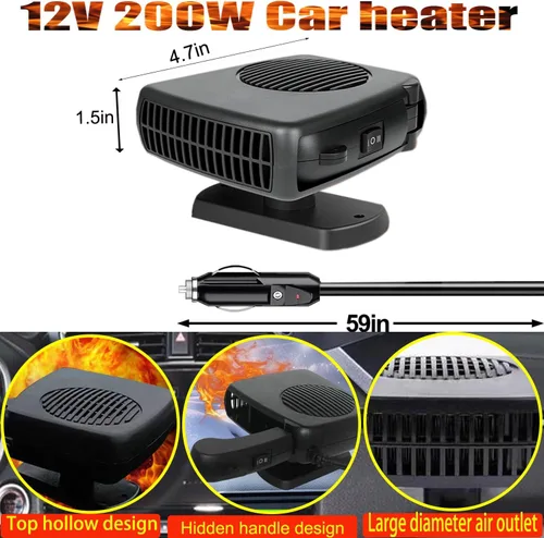 Miniatura 6 de Calentador de coche, calentador de coche portátil de 12 V 200 W que se conecta al encendedor de cigarrillos, descongelador para parabrisas