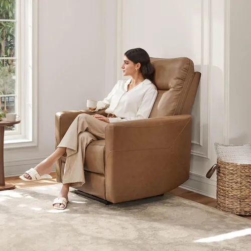Miniatura 6 de CHITA Silla reclinable eléctrica de cuero genuino para adultos, sillón reclinable eléctrico de pared para espacios pequeños, moderna sala de estar