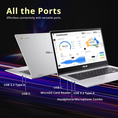 Miniatura 9 de ASUS Chromebook CX1 - Laptop antirreflejos FHD de 14 pulgadas, Intel Celeron N4500, 4 GB de RAM, 224 GB de almacenamiento